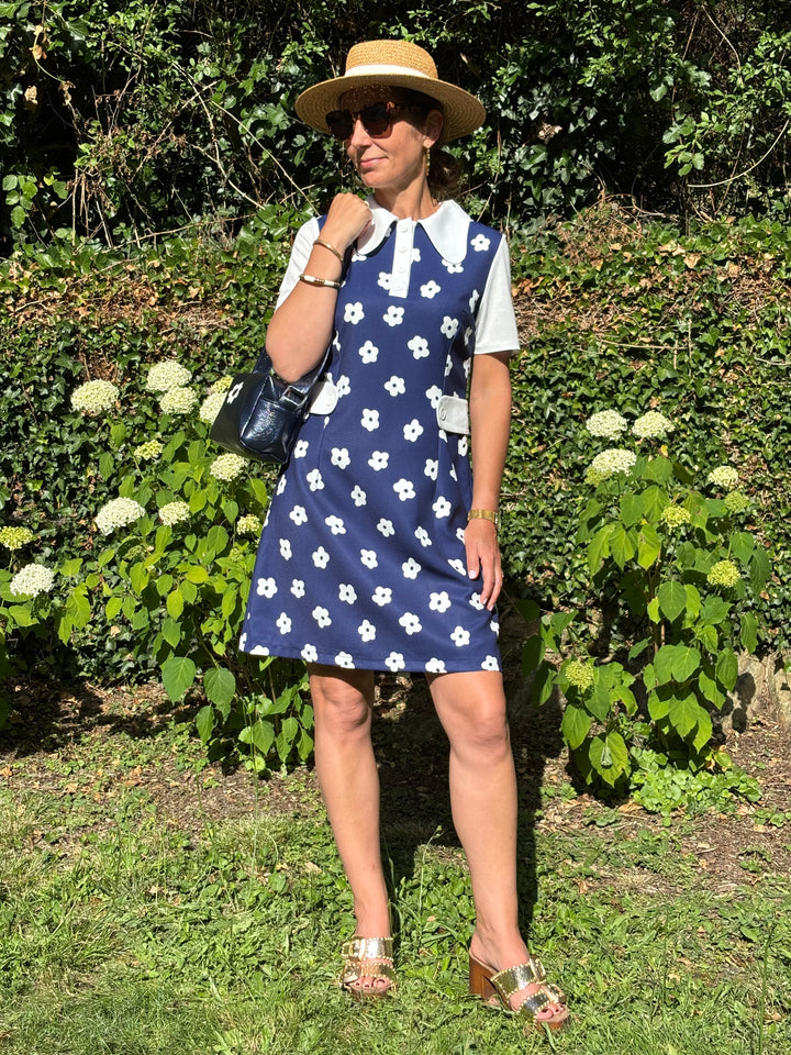 Robe marine fleurs blanches KATE Hippocampe
