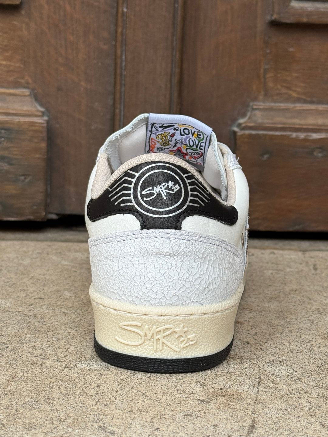 Basket cuir blanche rose et argent pailletté DANY D341 Semerdjian