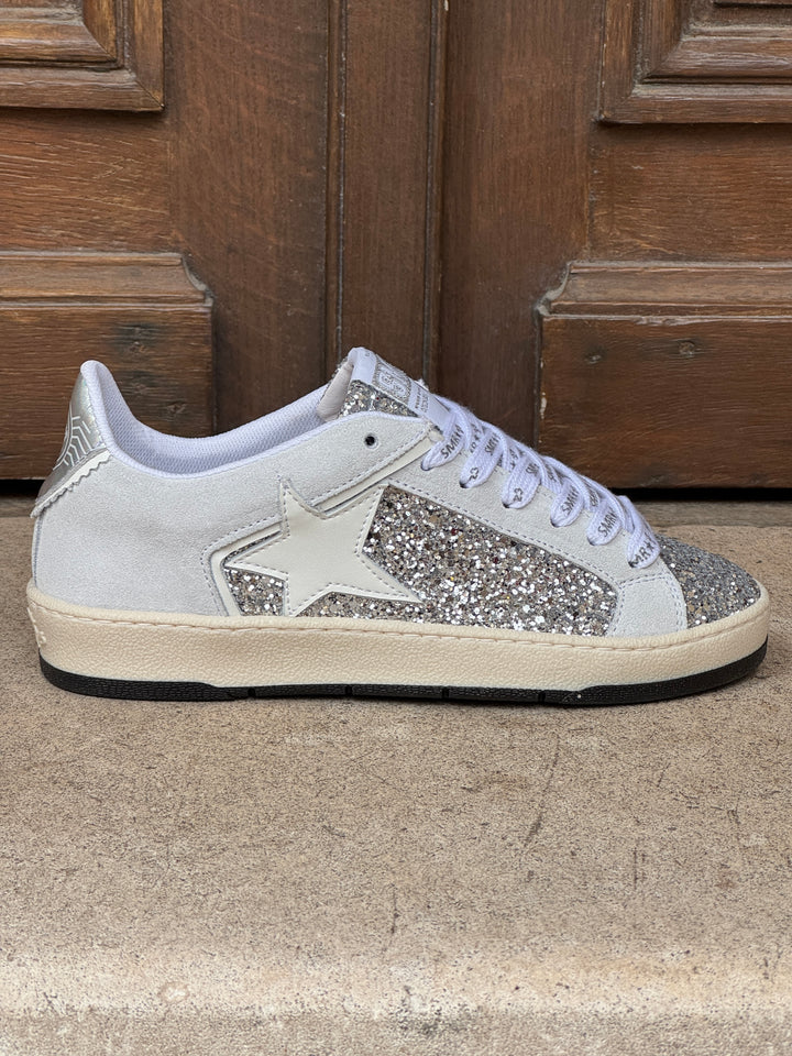 Basket cuir argent paillettes étoile blanche JULY D125 A Semerdjian