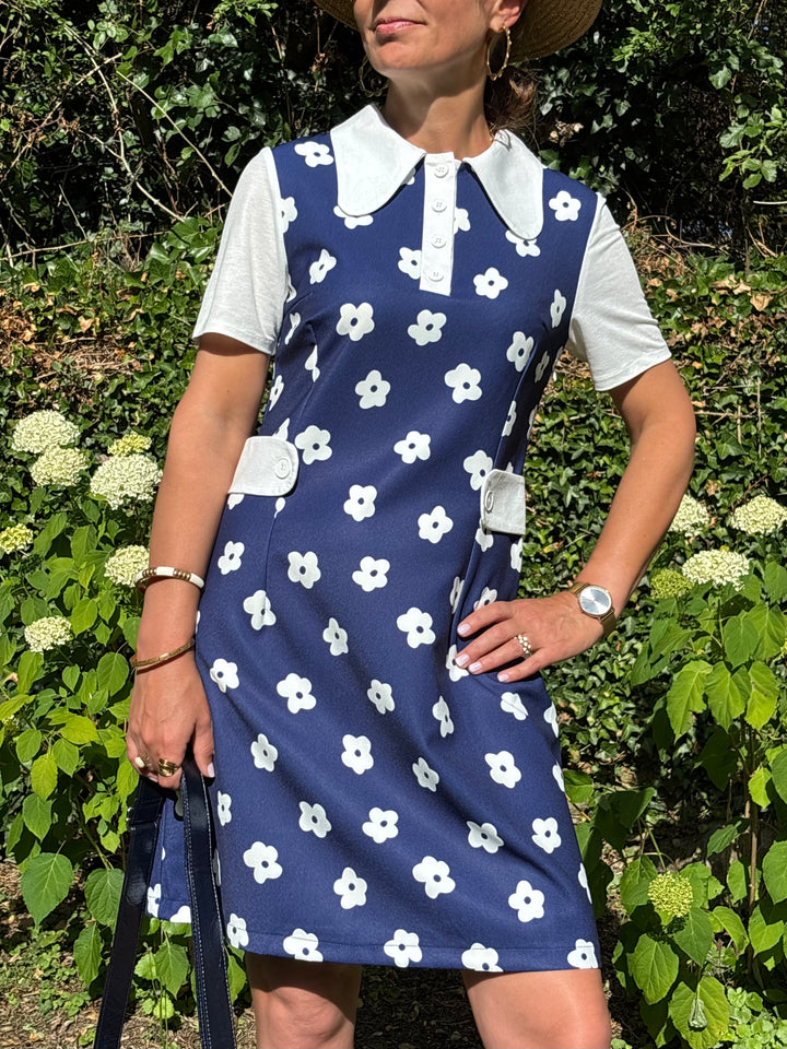 Robe marine fleurs blanches KATE Hippocampe