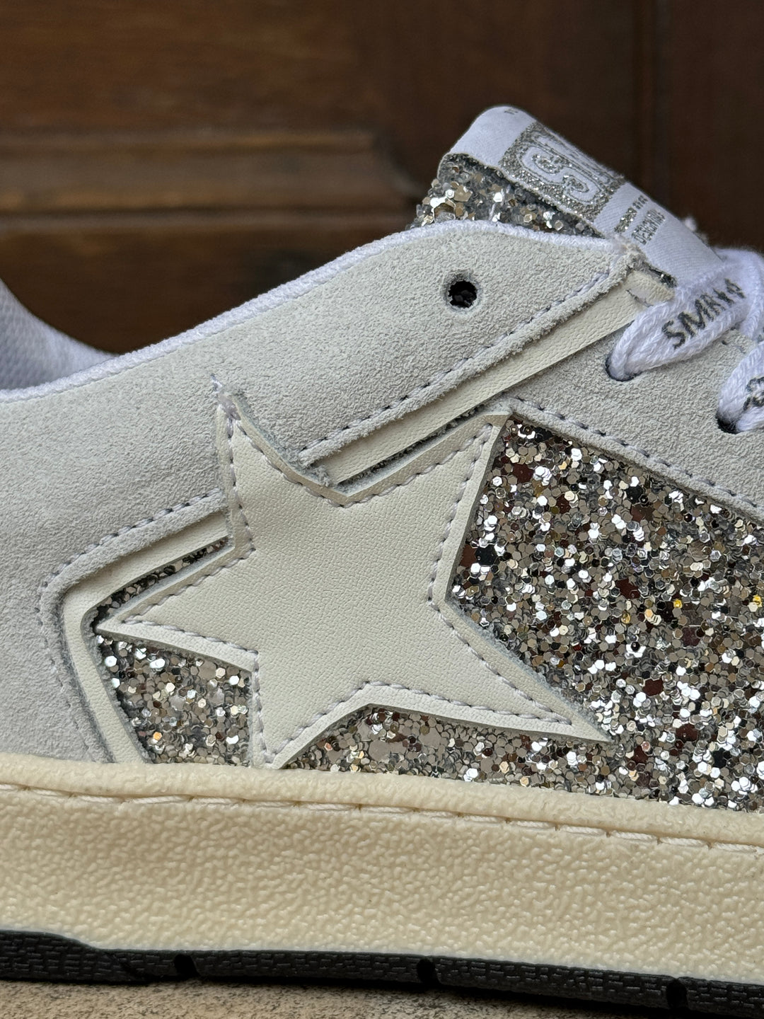 Basket cuir argent paillettes étoile blanche JULY D125 A Semerdjian