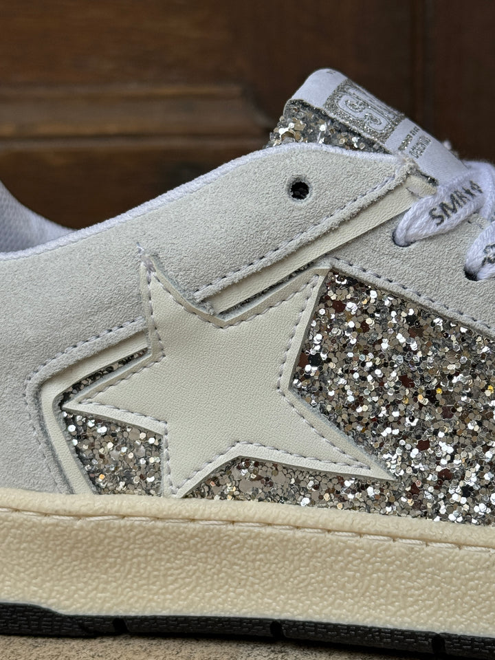 Basket cuir argent paillettes étoile blanche JULY D125 A Semerdjian