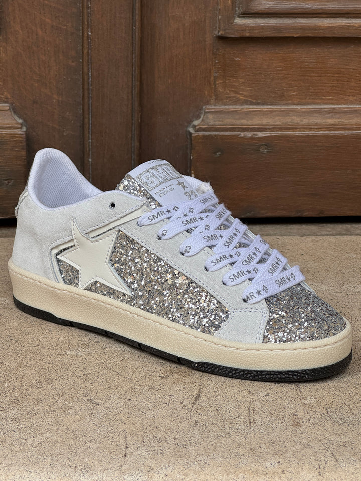 Basket cuir argent paillettes étoile blanche JULY D125 A Semerdjian