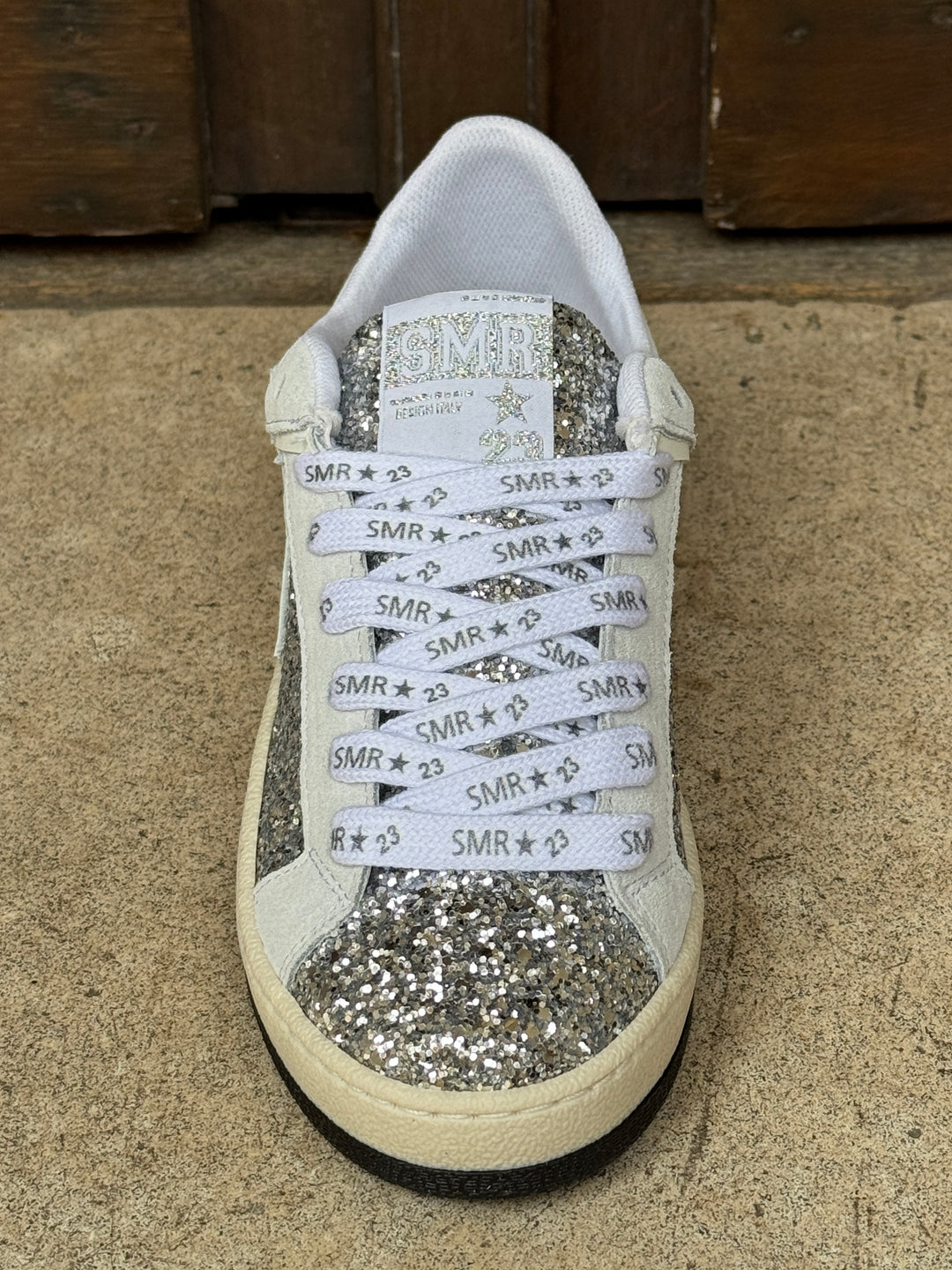 Basket cuir argent paillettes étoile blanche JULY D125 A Semerdjian