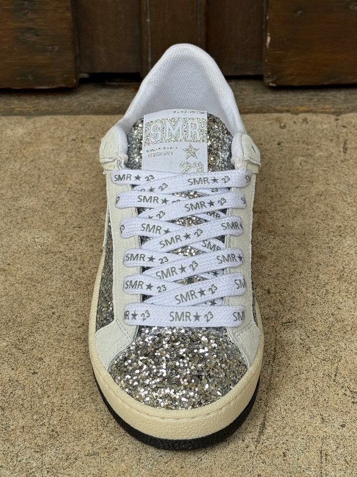 Basket cuir argent paillettes étoile blanche JULY D125 A Semerdjian