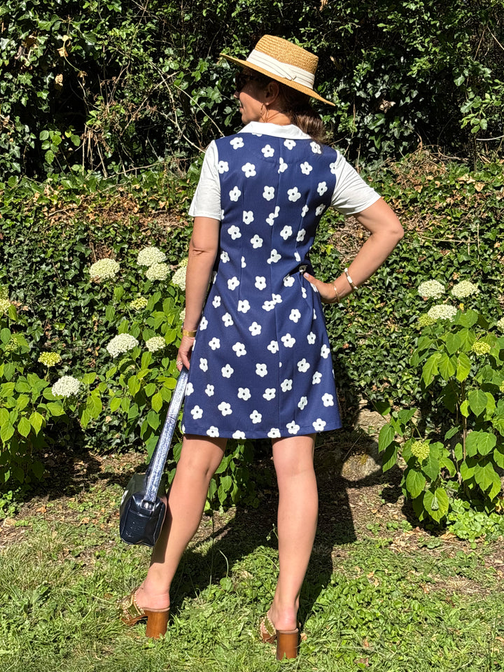 Robe marine fleurs blanches KATE Hippocampe