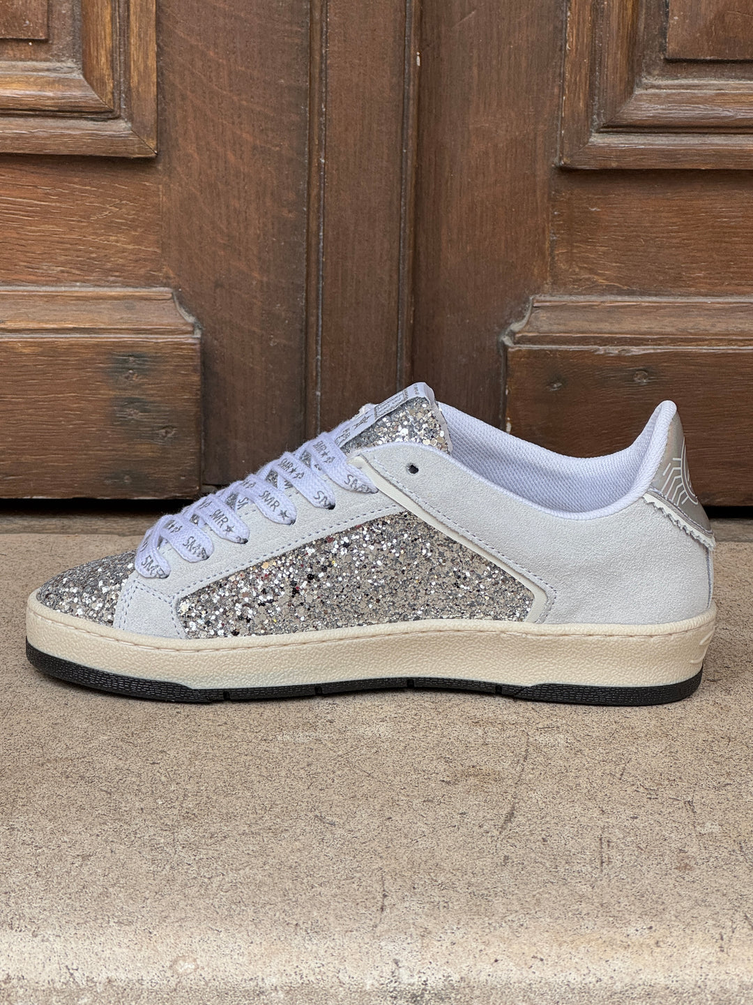 Basket cuir argent paillettes étoile blanche JULY D125 A Semerdjian