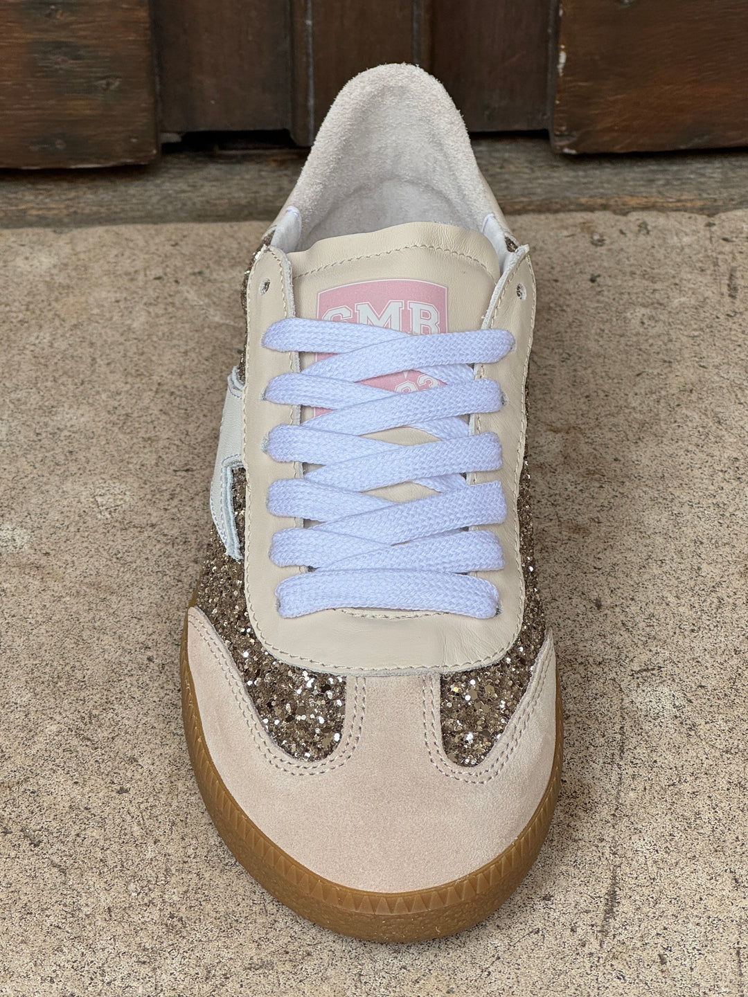 Basket en cuir beige paillettes dorées EMILY D325 Semerdjian