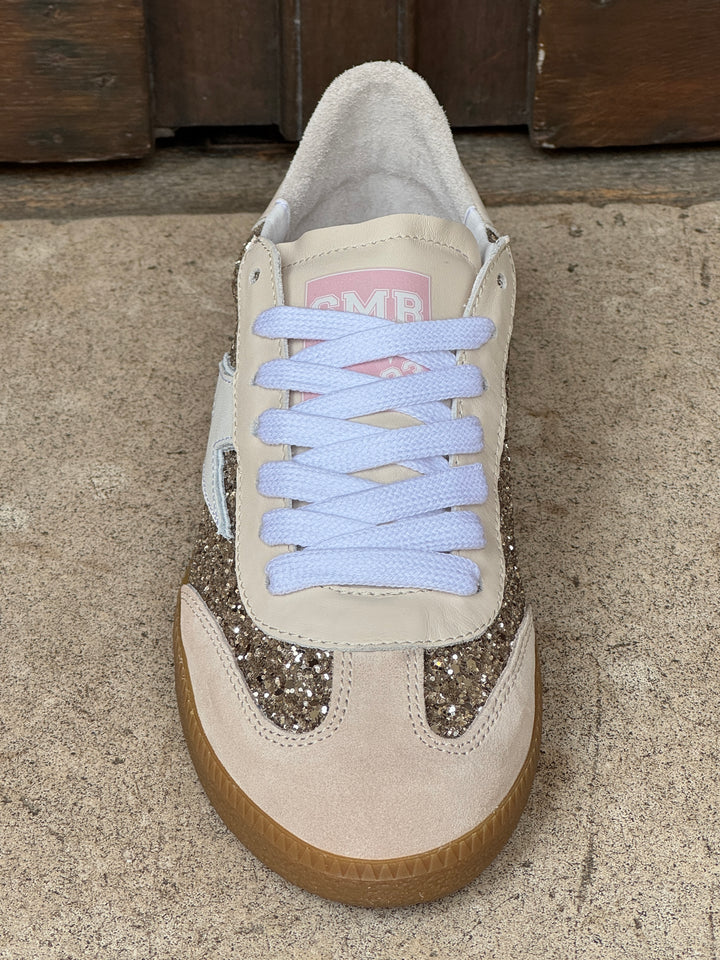 Basket en cuir beige paillettes dorées EMILY D325 Semerdjian