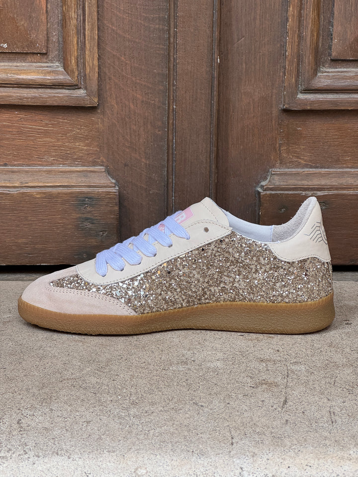 Basket en cuir beige paillettes dorées EMILY D325 Semerdjian