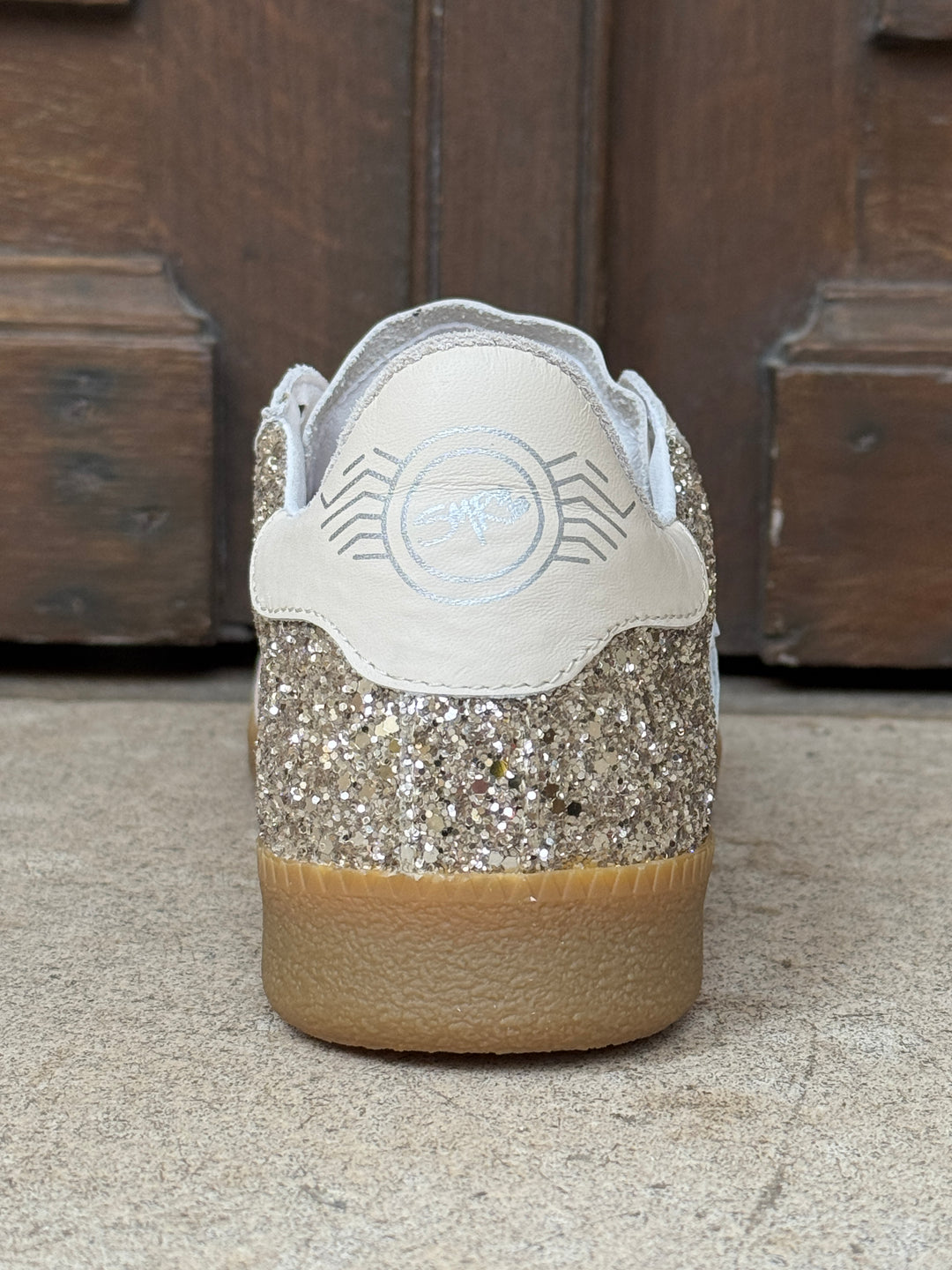 Basket en cuir beige paillettes dorées EMILY D325 Semerdjian