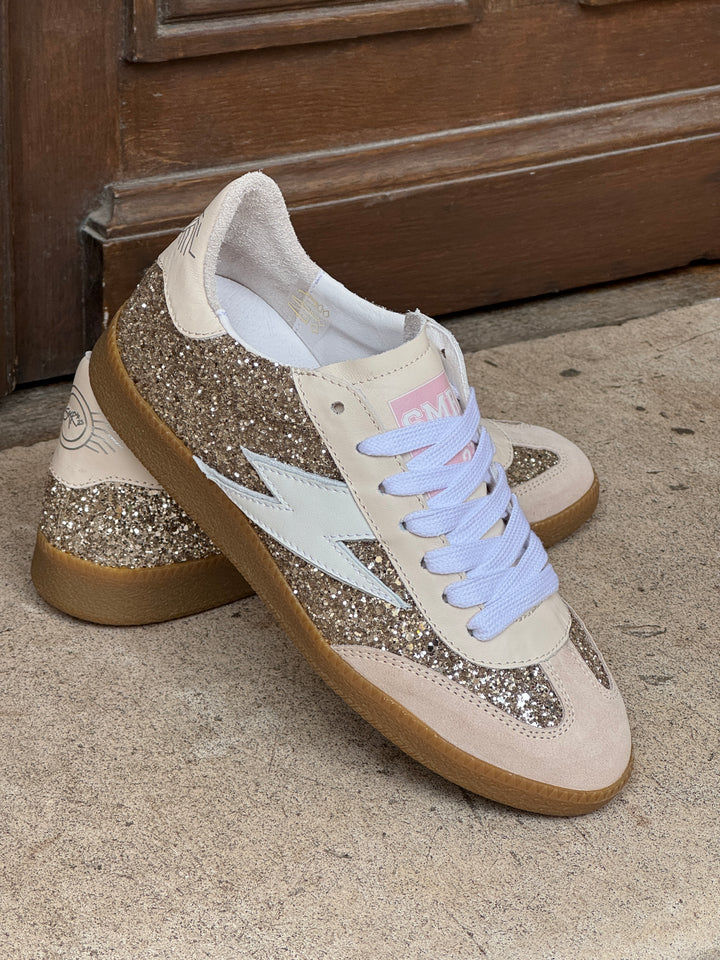 Basket en cuir beige paillettes dorées EMILY D325 Semerdjian