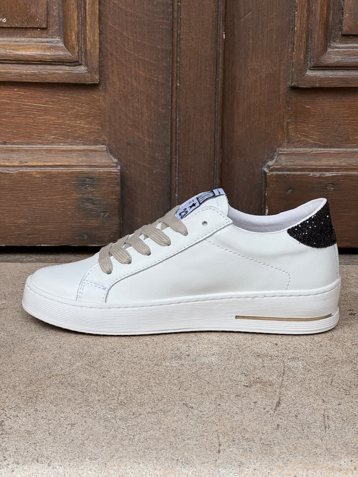 Basket cuir blanc doré et paillettes noires MAYA D370 Semerdjian