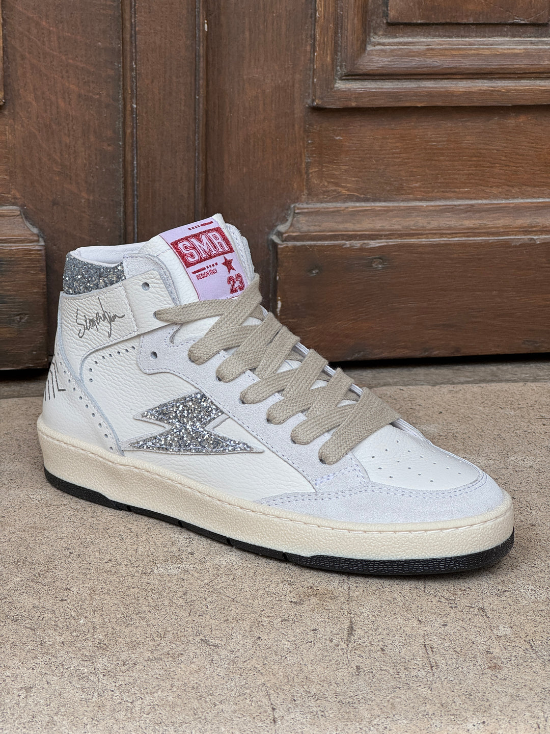 Basket blanc paillettes argentées Braga D136 Semerdjian