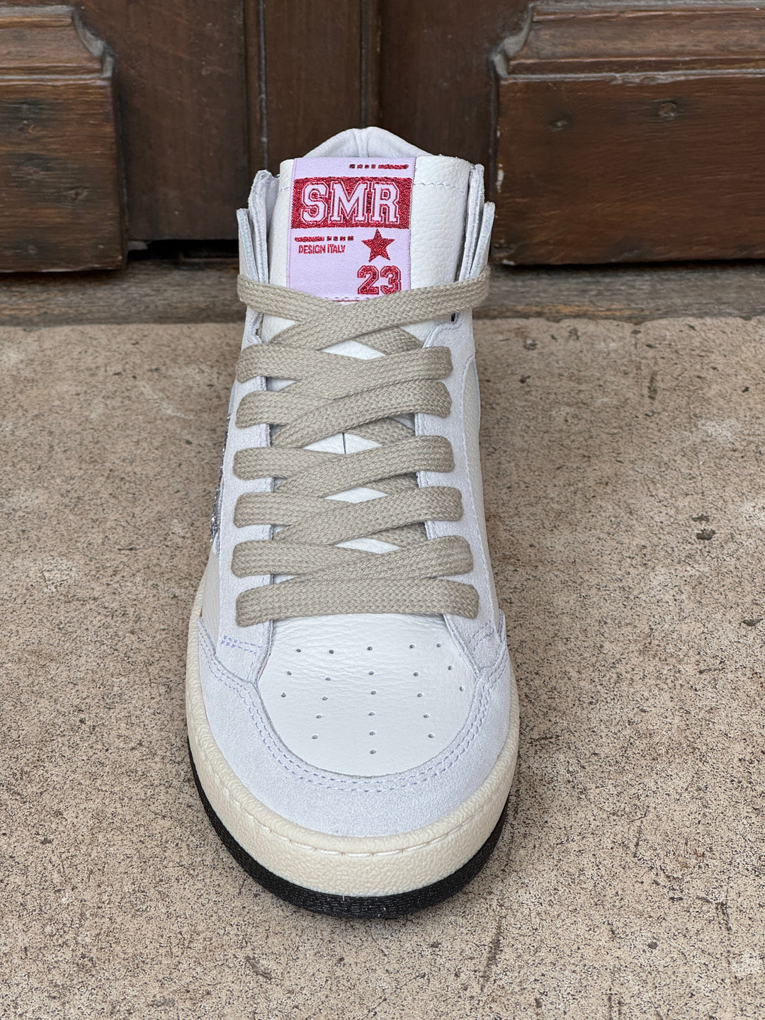 Basket blanc paillettes argentées Braga D136 Semerdjian