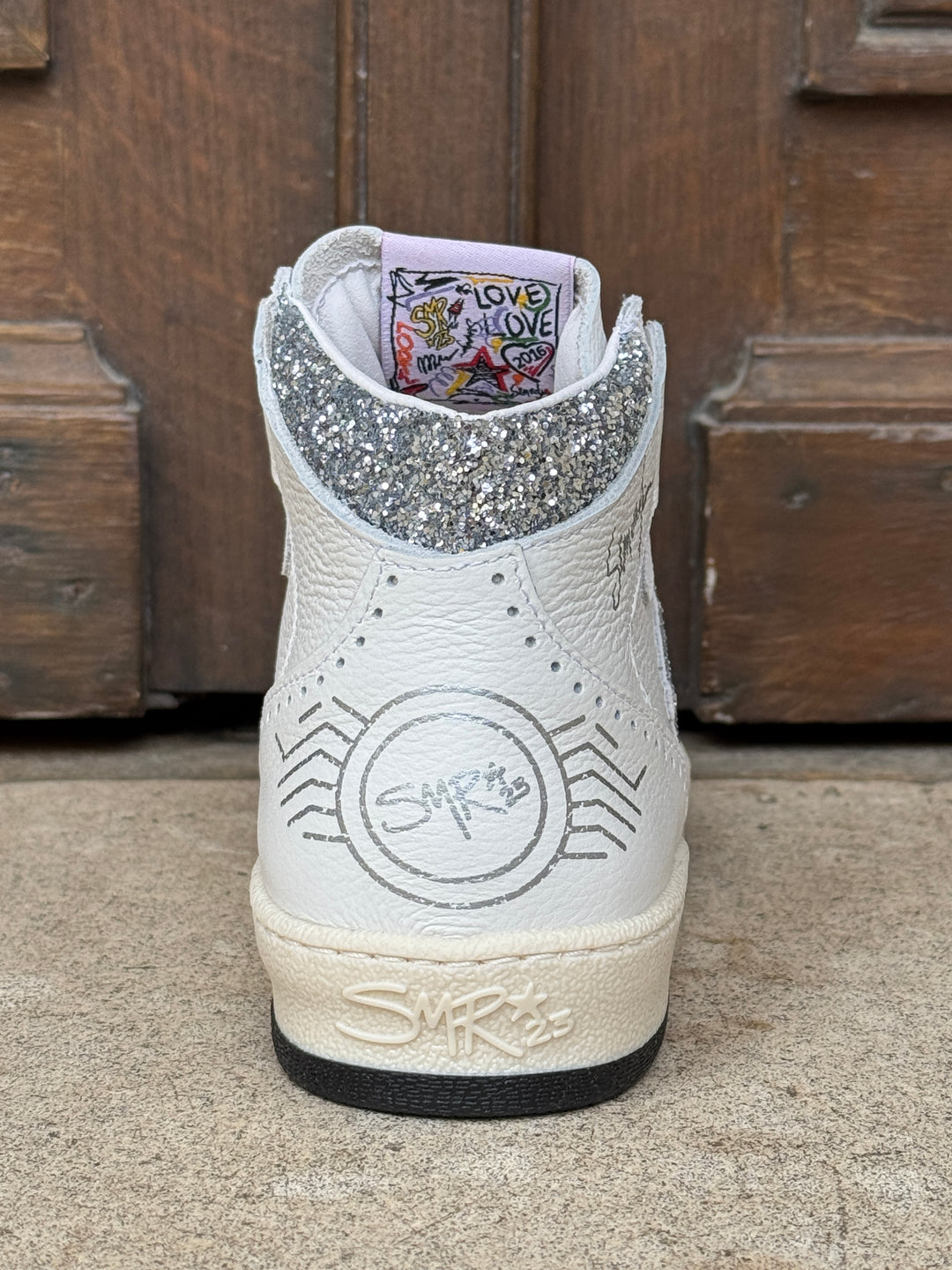 Basket blanc paillettes argentées Braga D136 Semerdjian