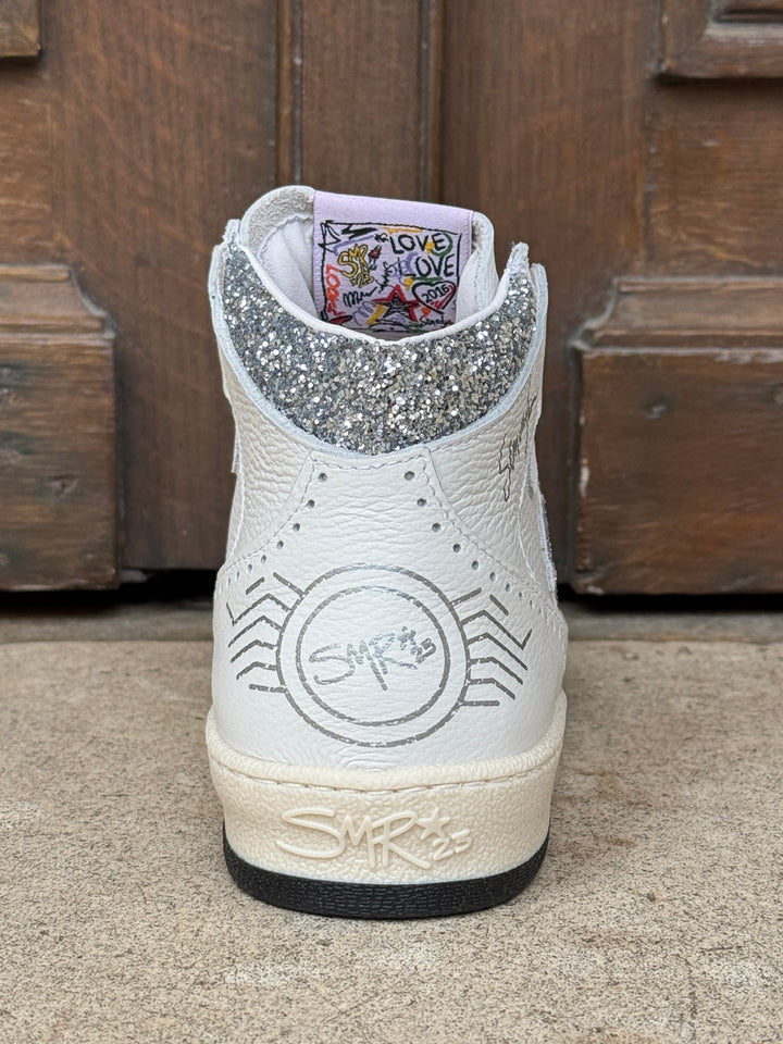 Basket blanc paillettes argentées Braga D136 Semerdjian