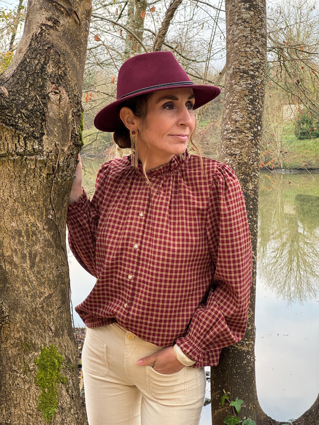 Chemise vichy bordeaux et beige AVELINE
