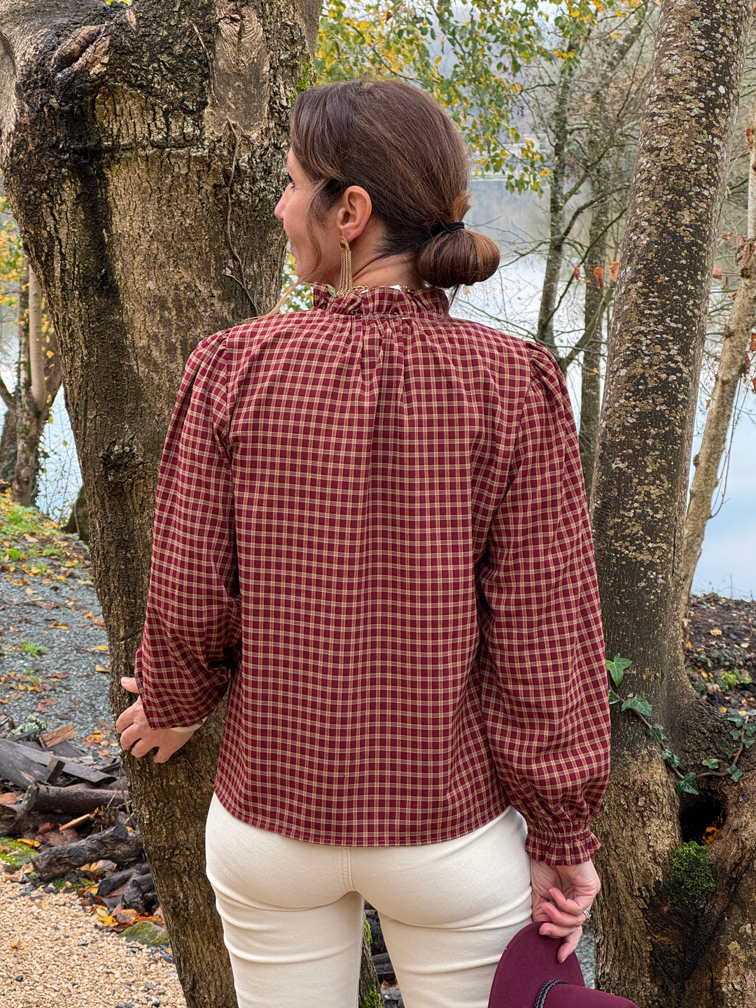 Chemise vichy bordeaux et beige AVELINE