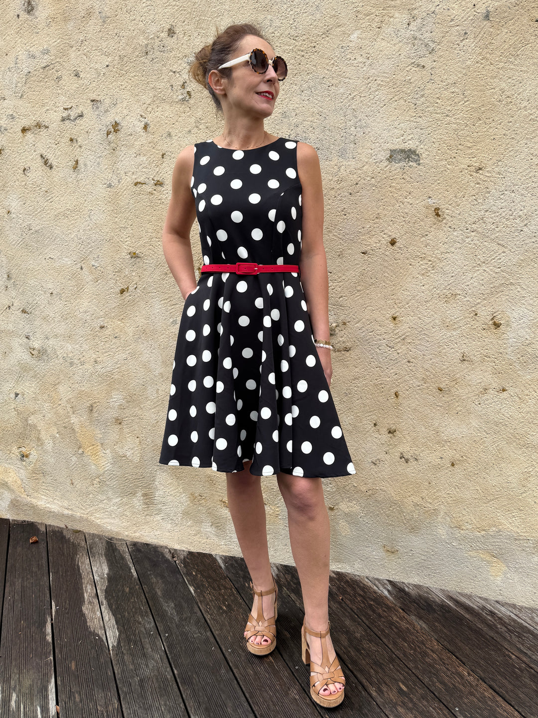 Black dress with white polka dots KIMATHIE red Hippocampe