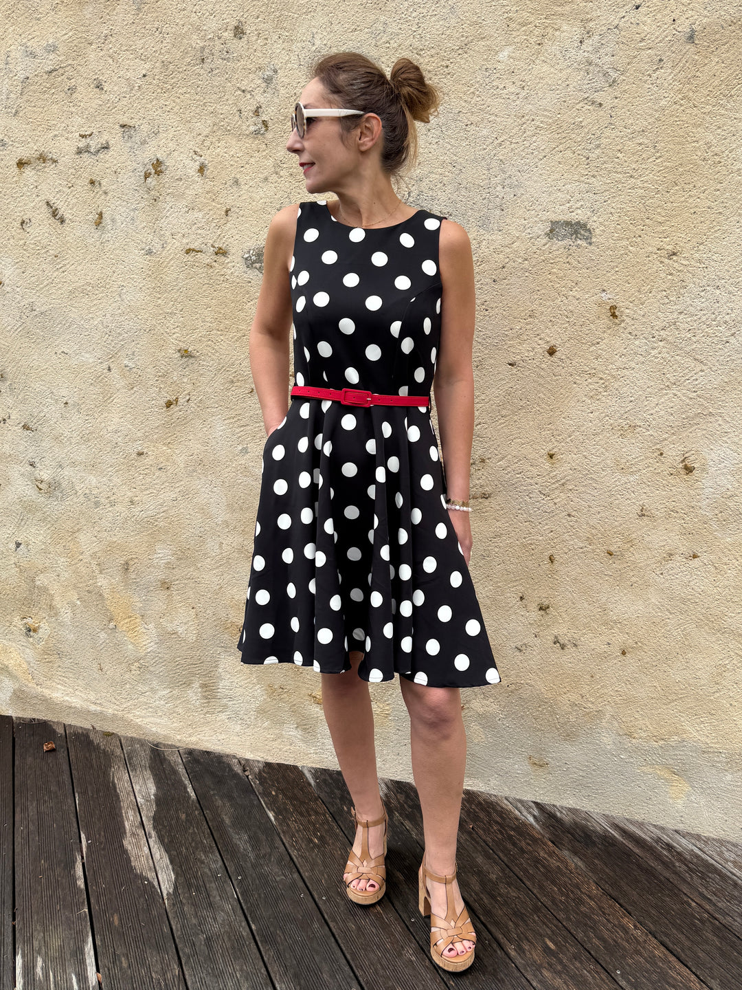 Black dress with white polka dots KIMATHIE red Hippocampe Black dress with white polka dots KIMATHIE red Hippocampe
