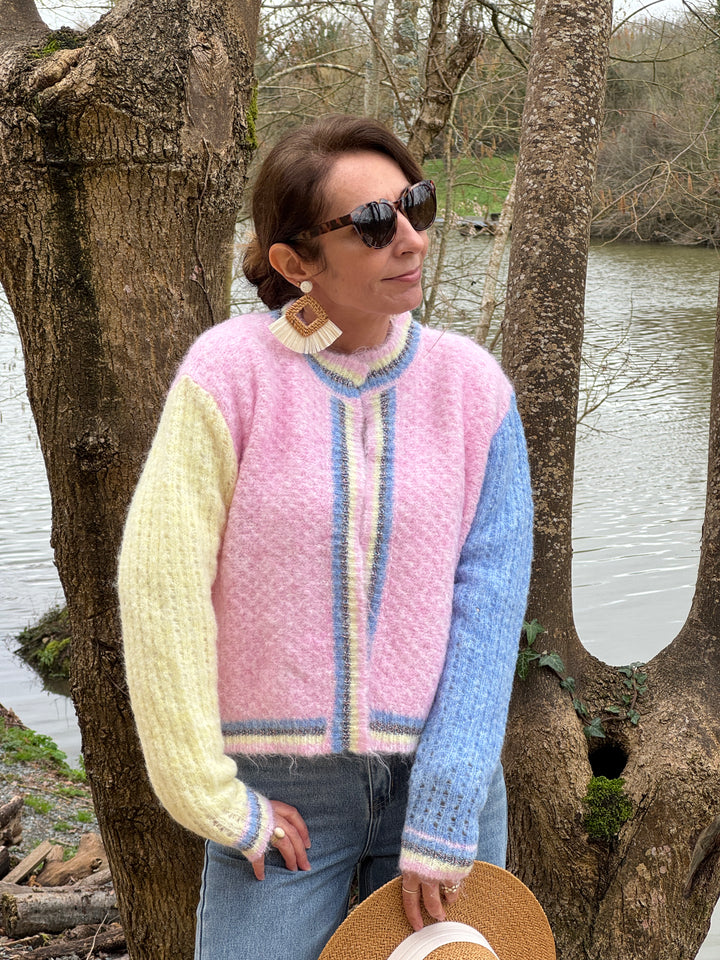 Gilet jaune bleu rose liseré brillant BERTILLE