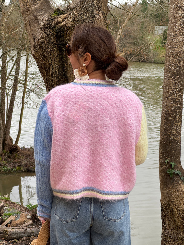 Gilet jaune bleu rose liseré brillant BERTILLE