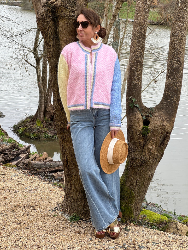 Gilet jaune bleu rose liseré brillant BERTILLE