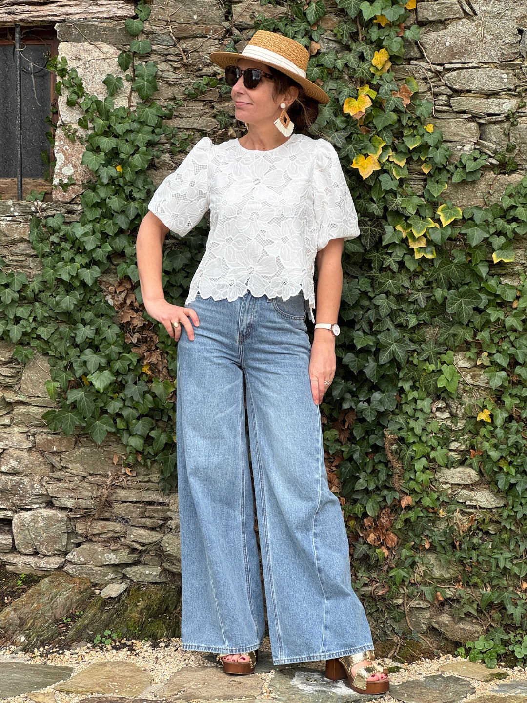 Top blanc manches bouffantes ALIXANE