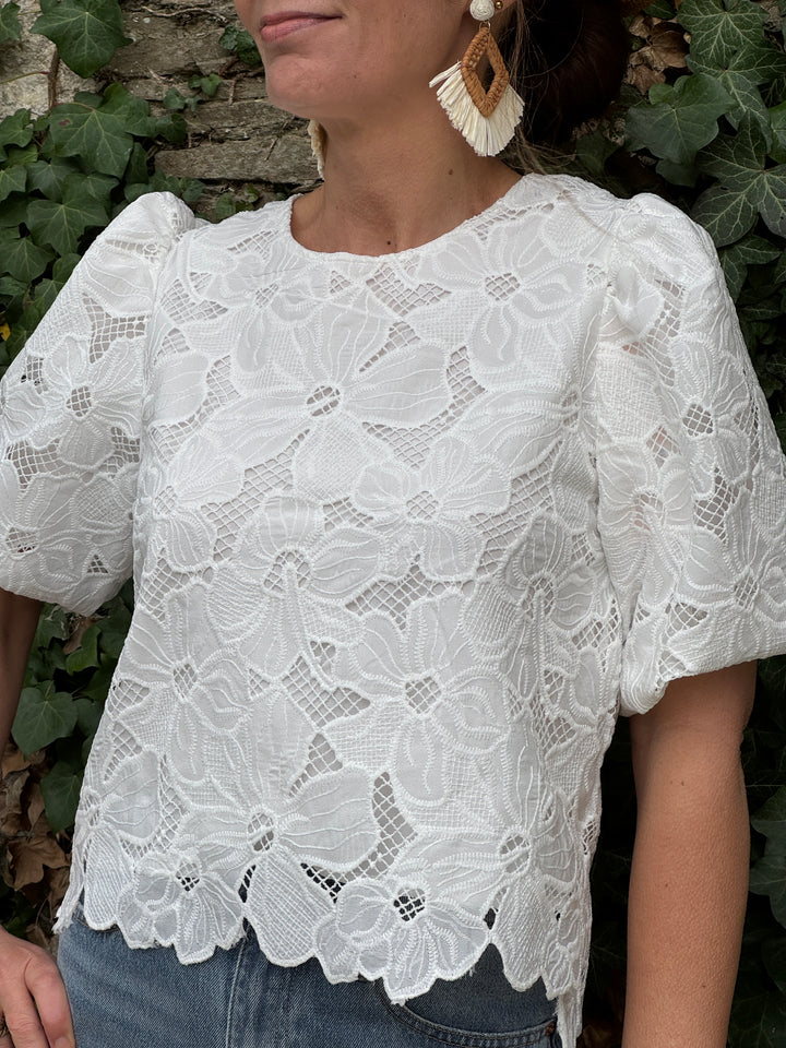 Top blanc manches bouffantes ALIXANE