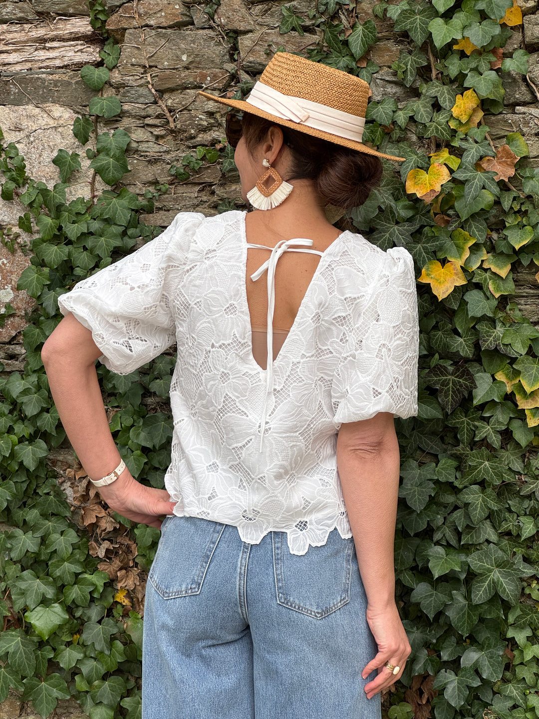 Top blanc manches bouffantes ALIXANE