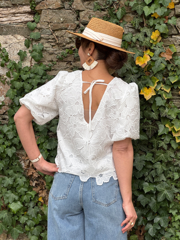 Top blanc manches bouffantes ALIXANE