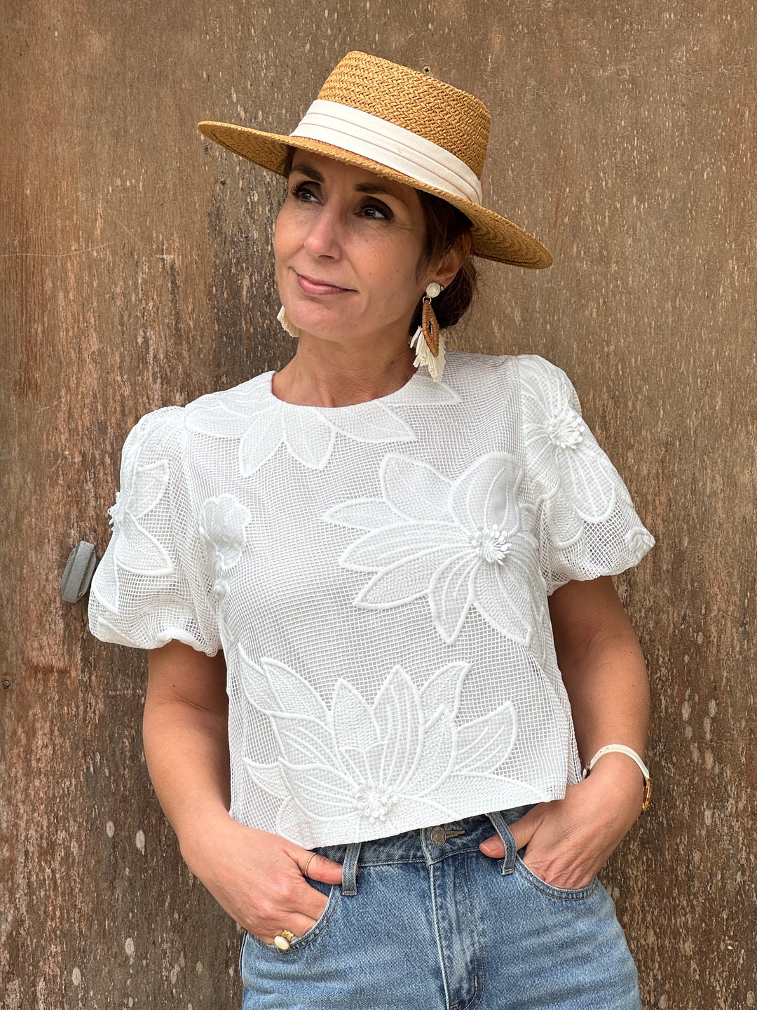 Top blanc broderie florale SAONA