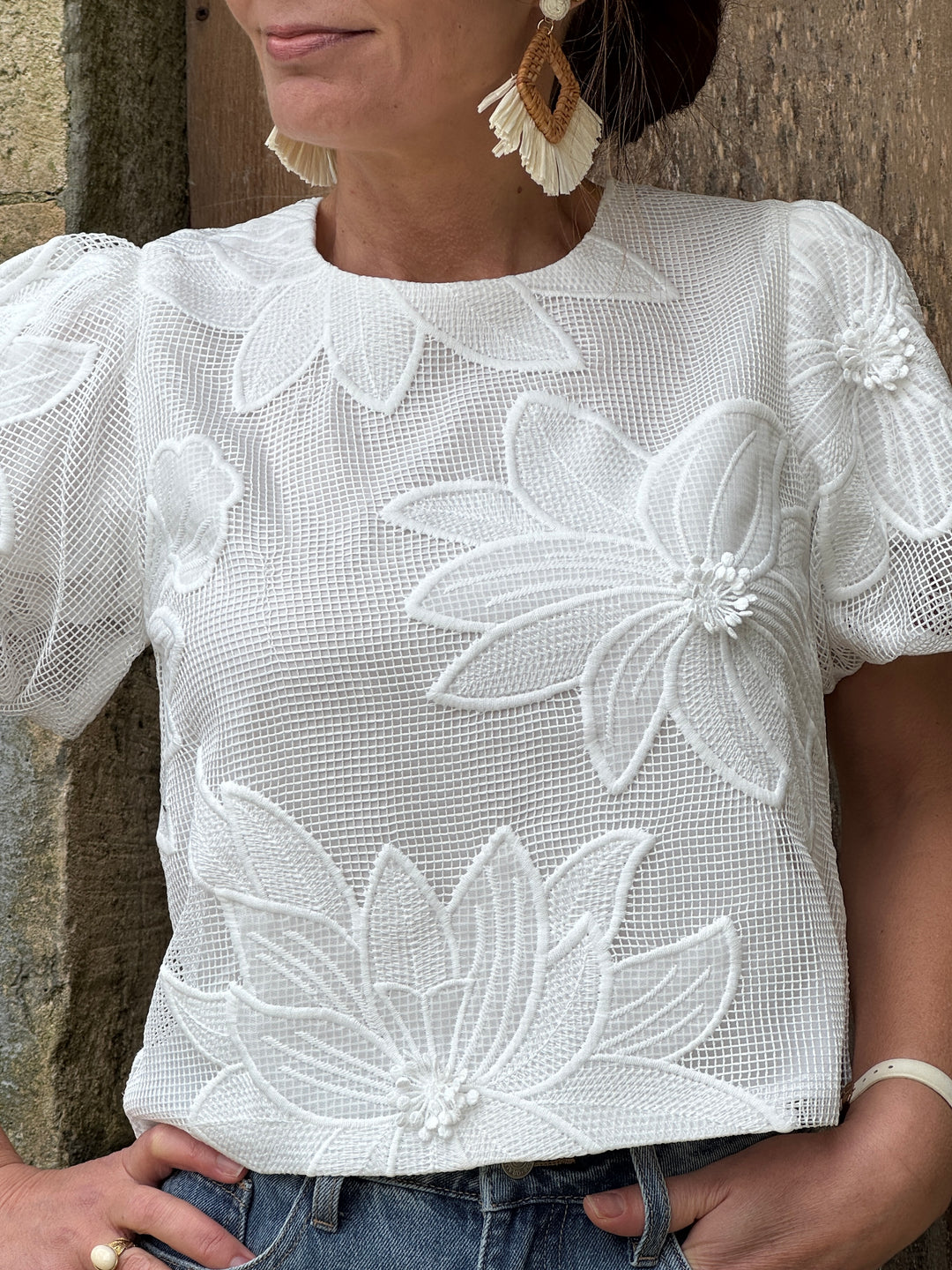 Top blanc broderie florale SAONA