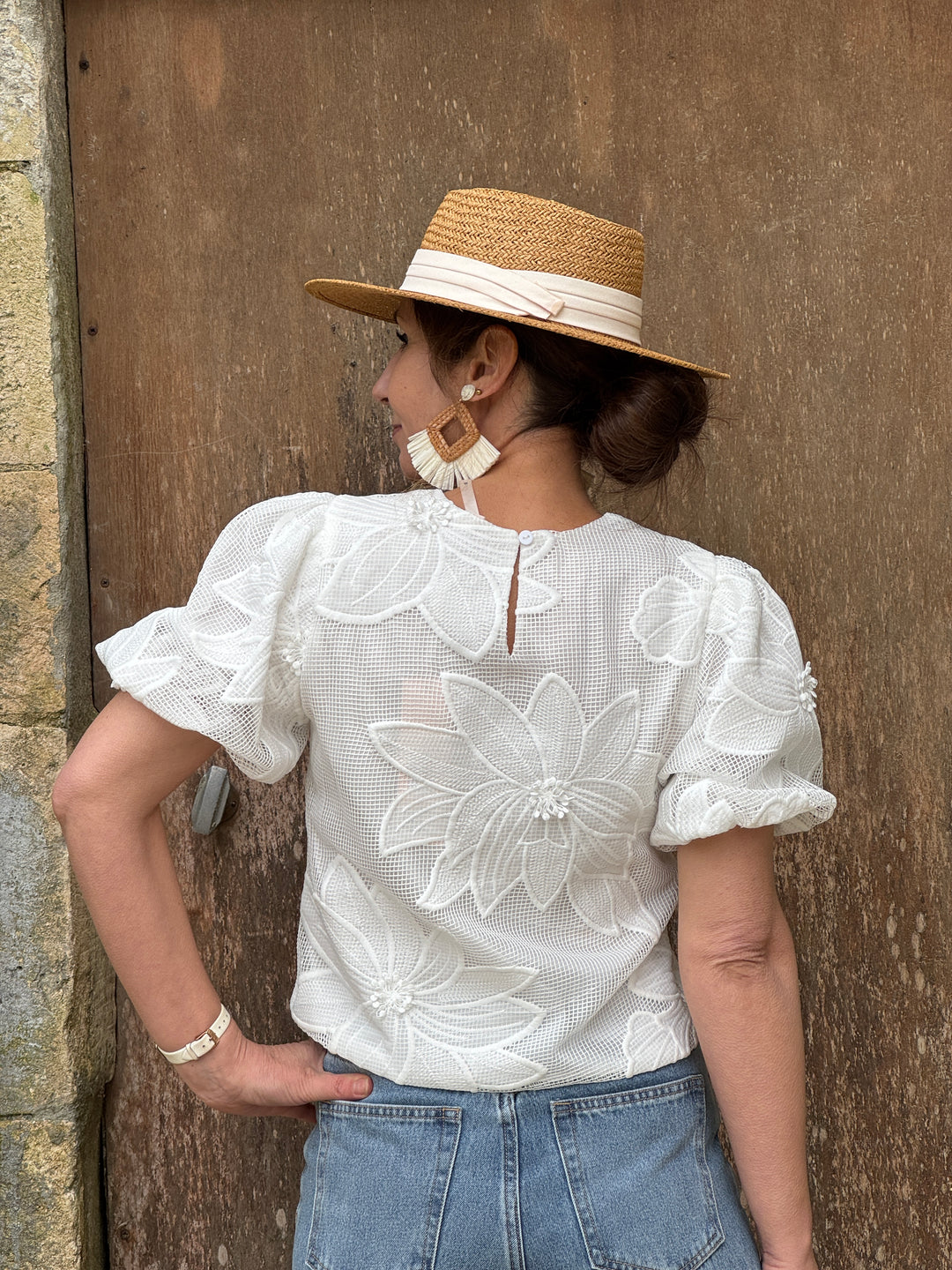 Top blanc broderie florale SAONA