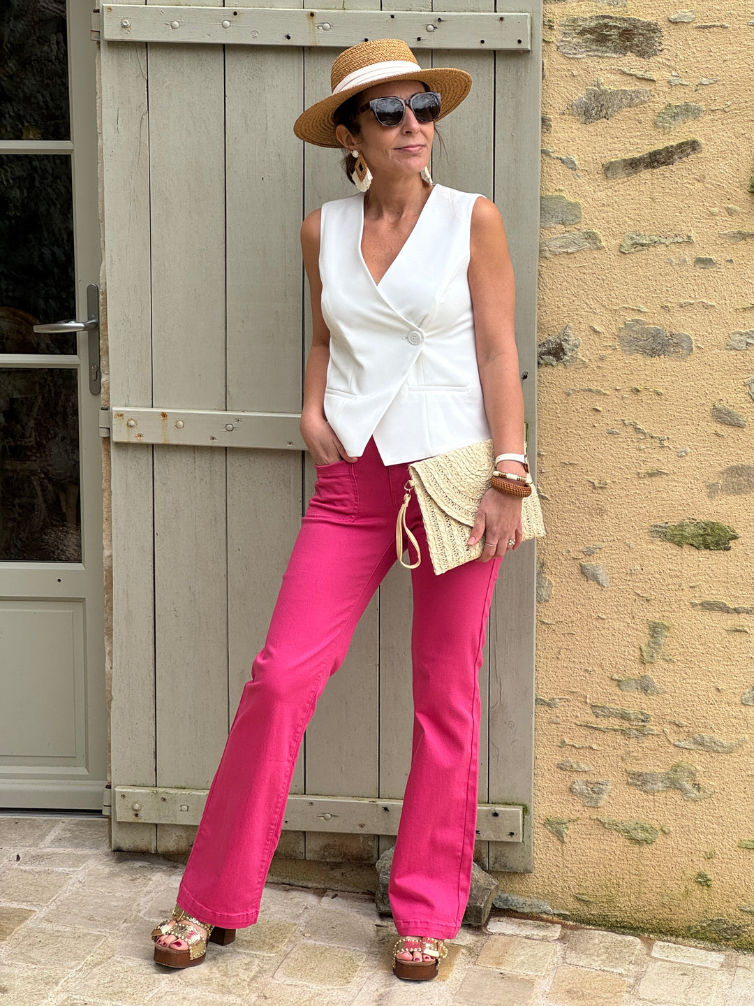 Gilet blanc sans manche un bouton Hippocampe