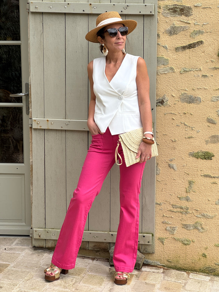 Gilet blanc sans manche un bouton Hippocampe