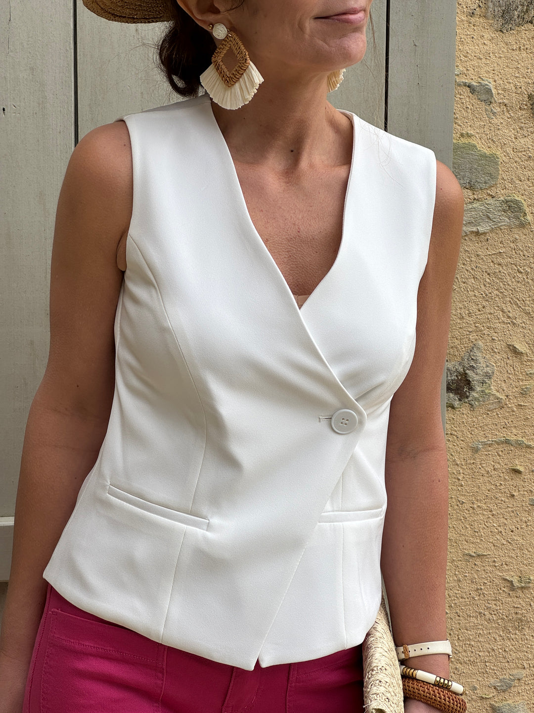 Gilet blanc sans manche un bouton Hippocampe