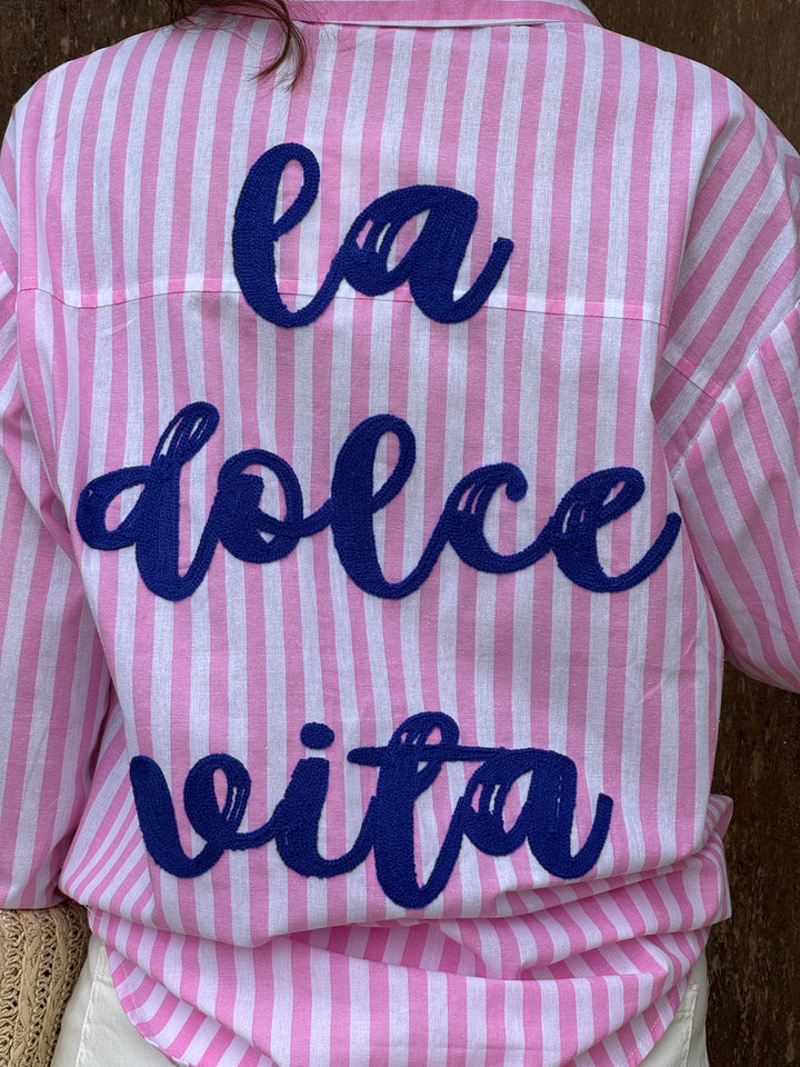 Chemise oversize rayures tennis rose et blanche DOLCE VITA