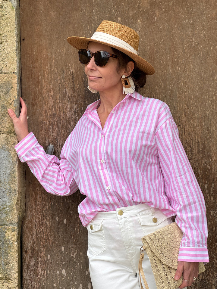 Chemise oversize rayures tennis rose et blanche DOLCE VITA