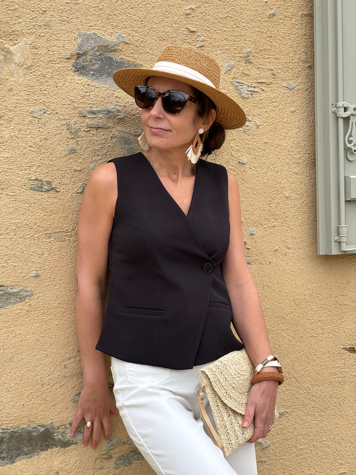 Gilet noir sans manche un bouton Hippocampe