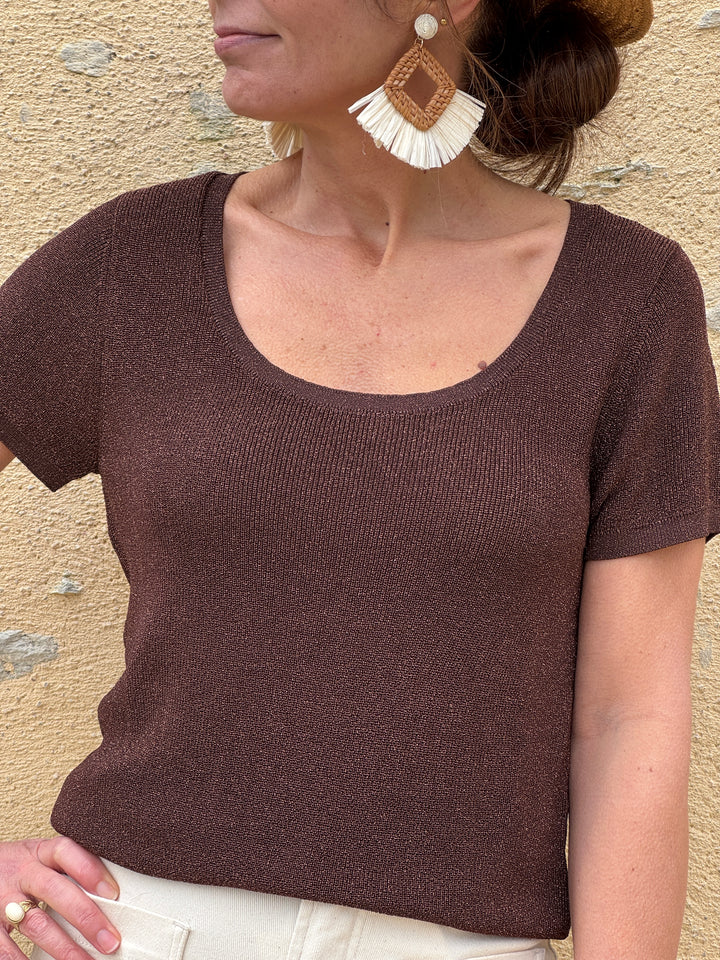 Tee‑shirt marron fil métallique bronze MISHAN La Petite Étoile