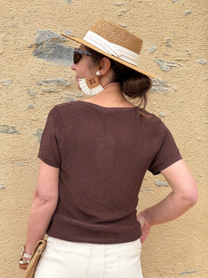 Tee‑shirt marron fil métallique bronze MISHAN La Petite Étoile