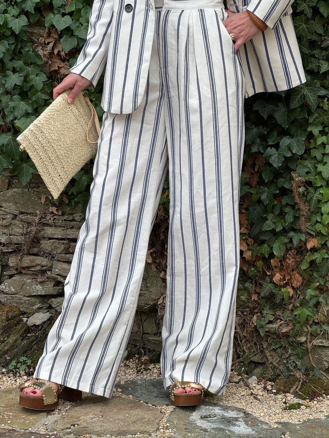 Pantalon beige rayures bleues YSEA