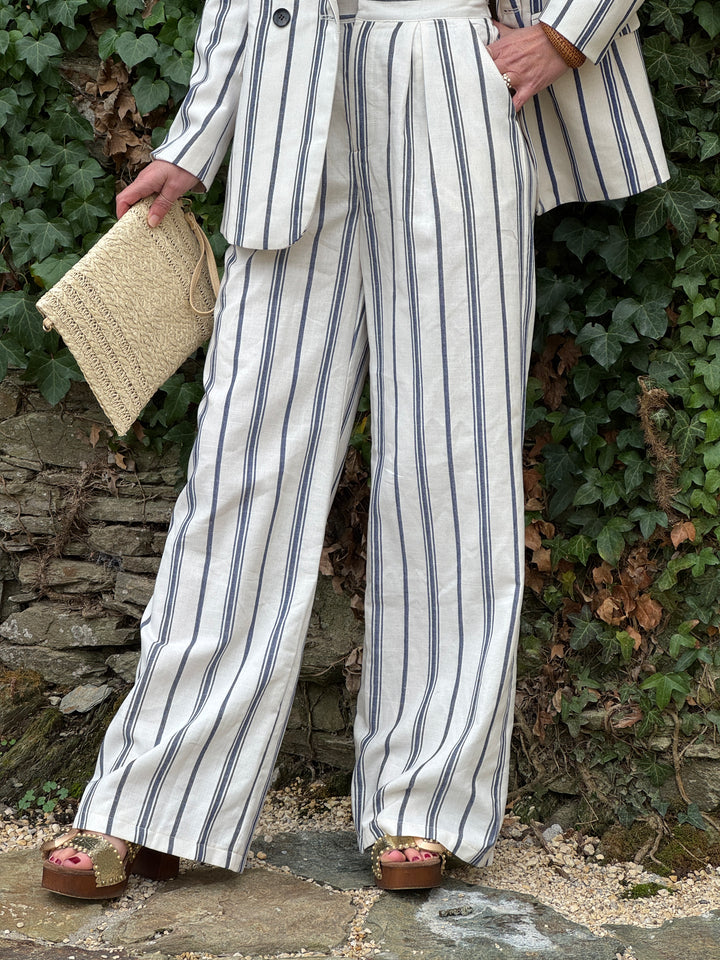 Pantalon beige rayures bleues YSEA