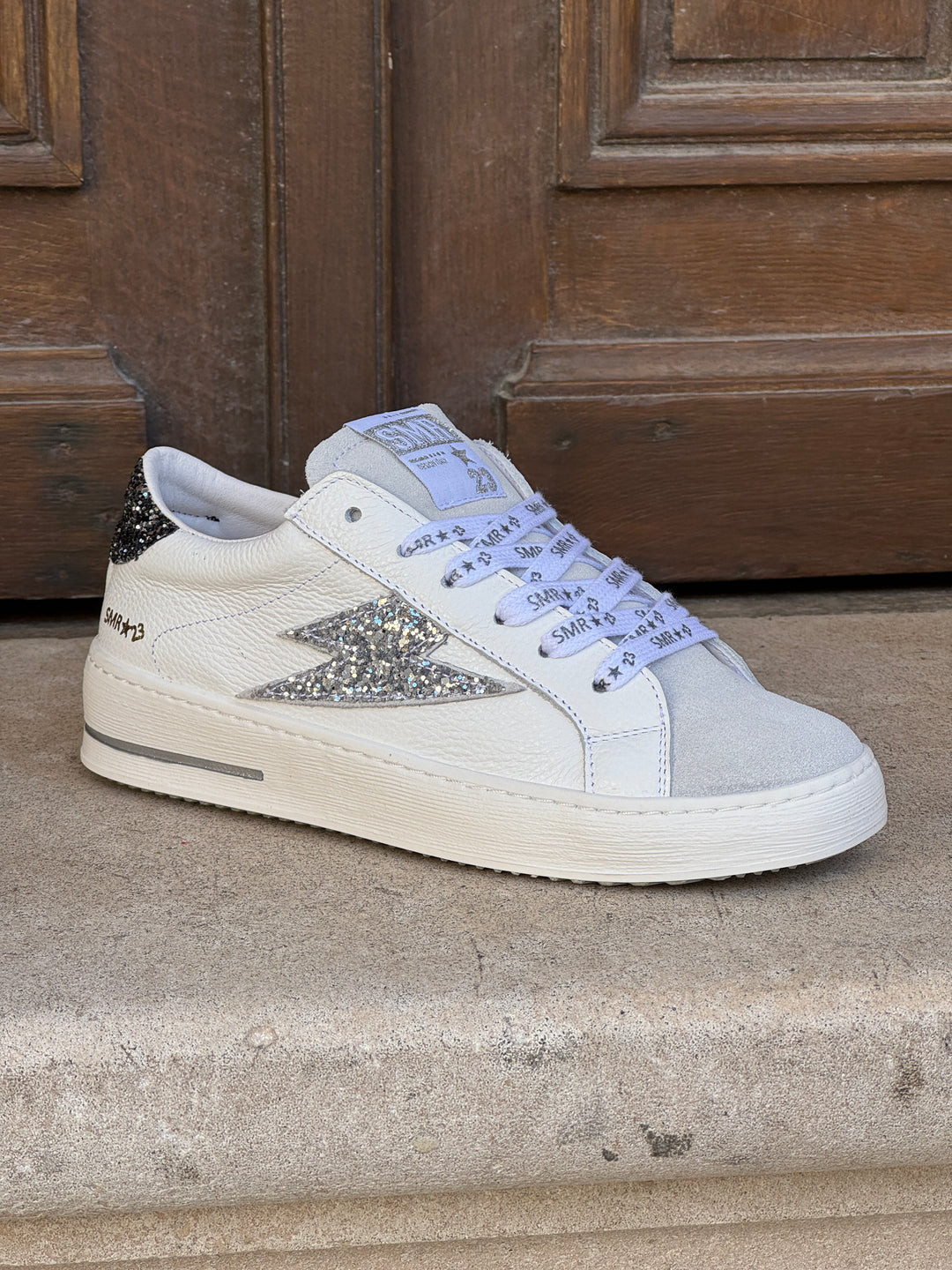 Basket blanc paillettes argentées et noires MAYA C782 Semerdjian