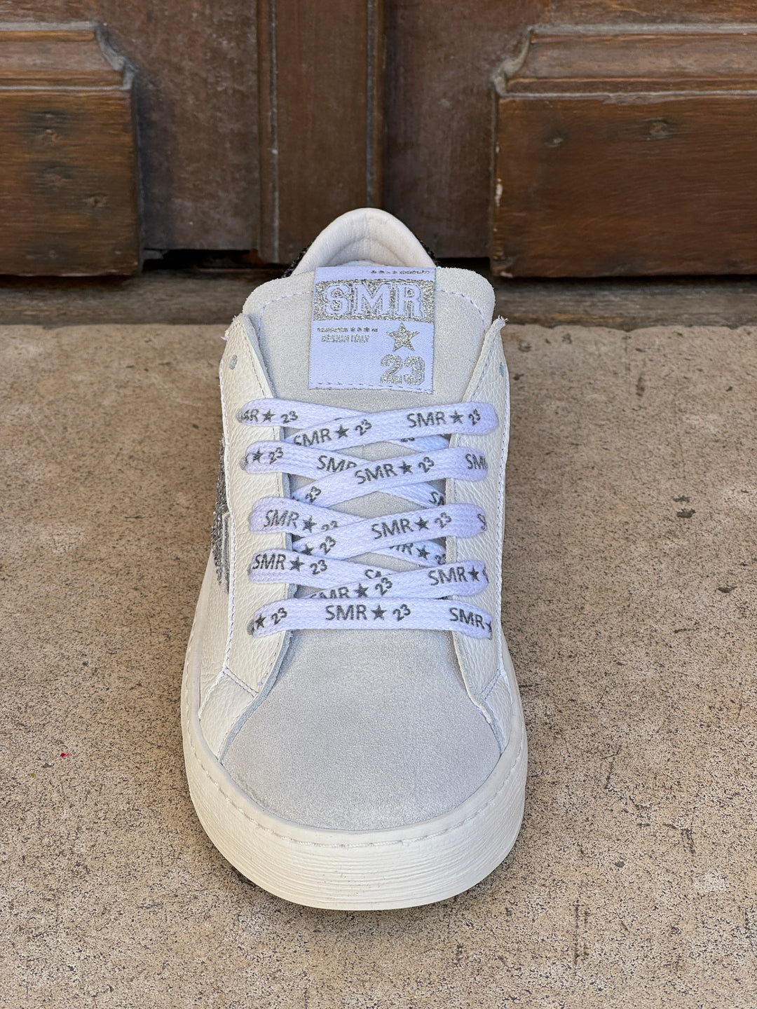 Basket blanc paillettes argentées et noires MAYA C782 Semerdjian