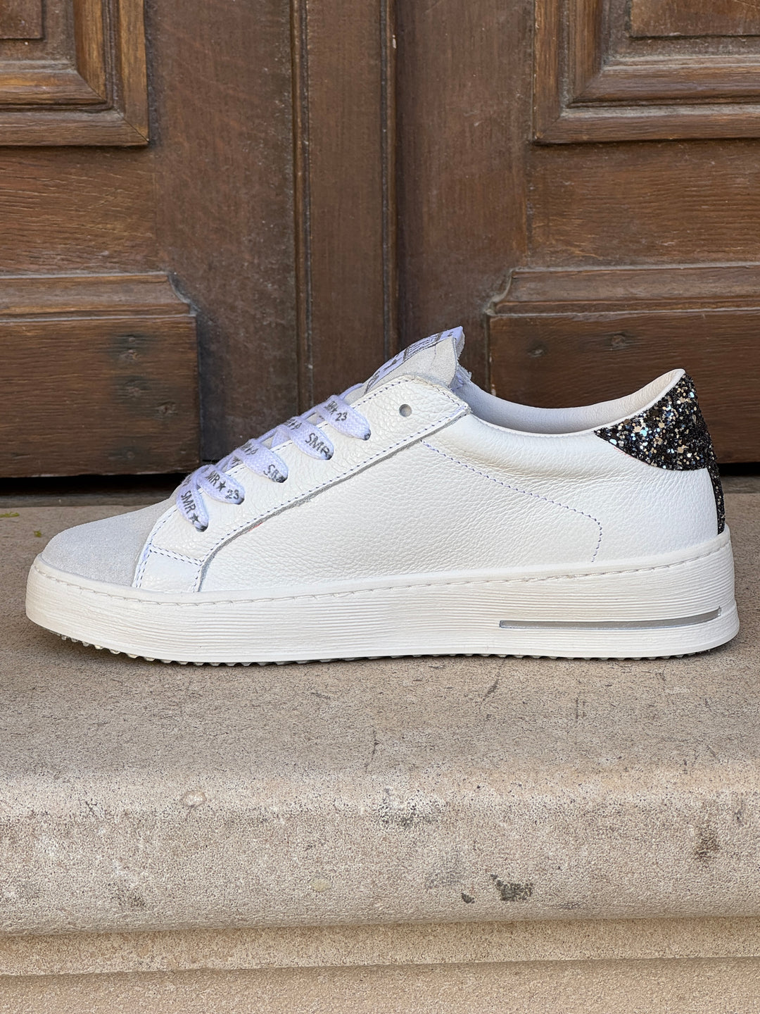 Basket blanc paillettes argentées et noires MAYA C782 Semerdjian