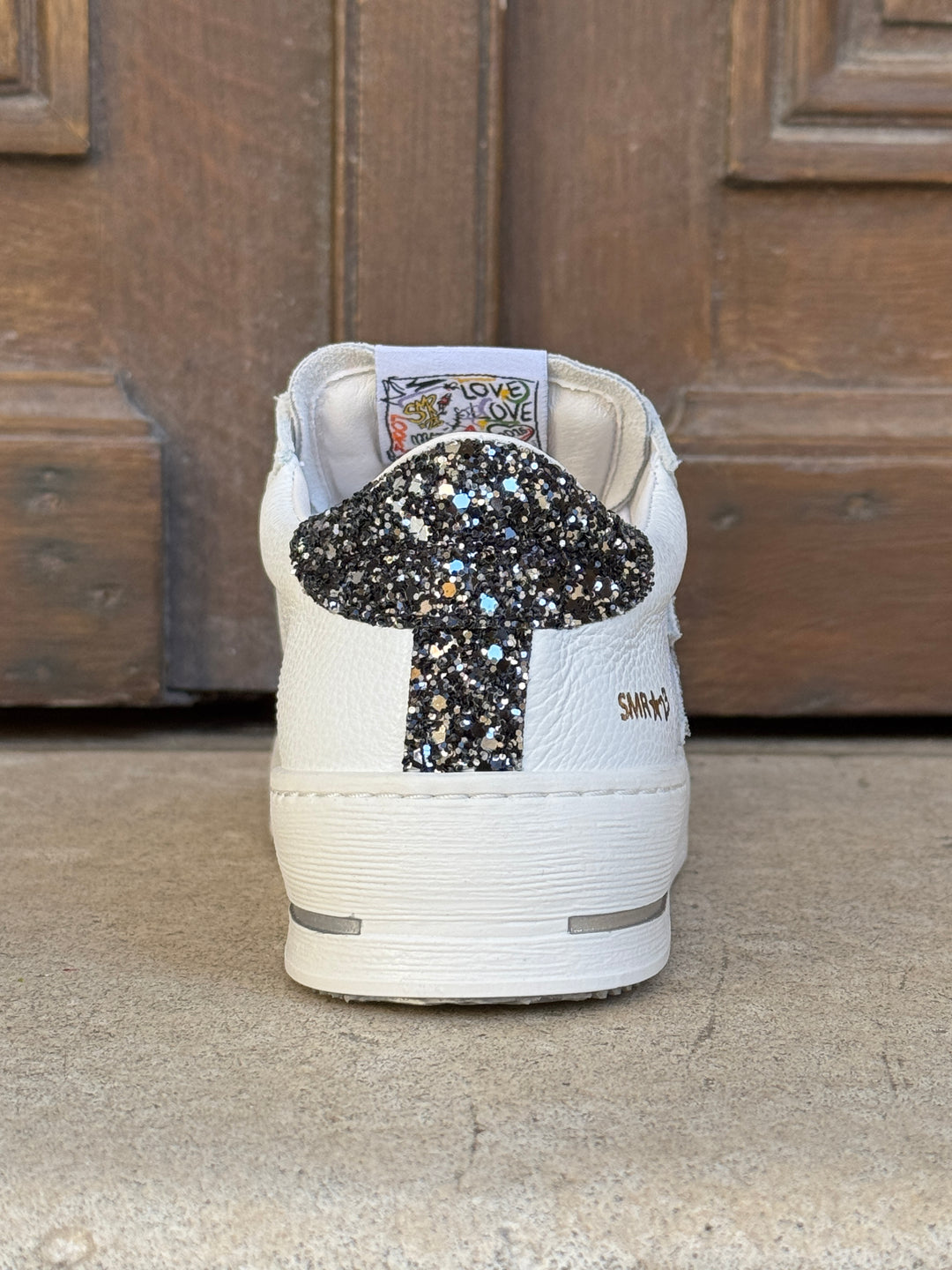 Basket blanc paillettes argentées et noires MAYA C782 Semerdjian