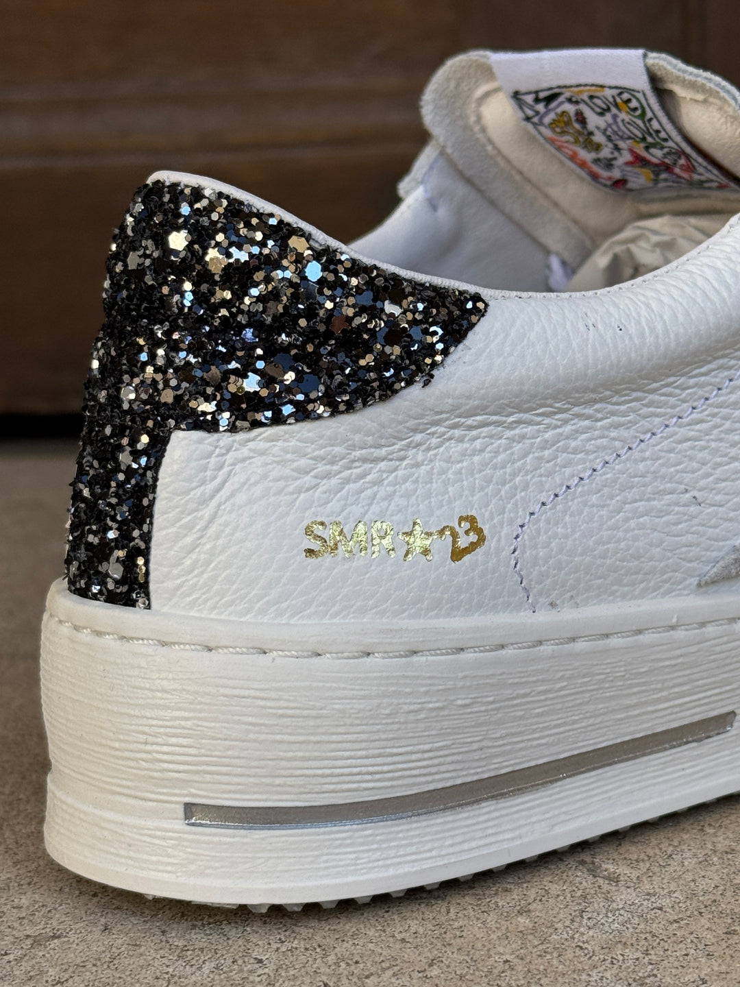 Basket blanc paillettes argentées et noires MAYA C782 Semerdjian